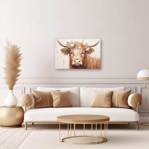 CXHOSTENT Highland Cow Canvas Wall Art - Rustic Animal Painting for Kitchen Decor, 12.00" x 18.00"