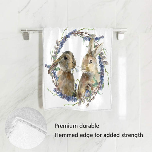 Wamika Spring Easter Bunny Hand Towels - Lavender Floral Wreath Rabbits Face Towel, 16 X 30 in, Soft Thin Guest Towel