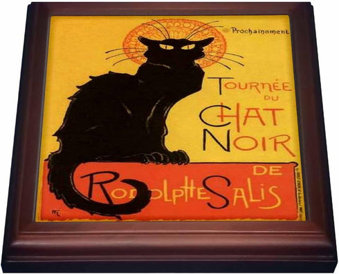 3dRose Le Chat Noir Trivet with Ceramic Tile, 8 by 8", Black Cat, Brown