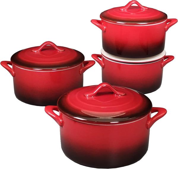 Ceramic Mini Cocotte Set - 17.7 Ounces Small Casserole Dishes with Lids, Handles, Oven, Microwave & Dishwasher Safe
