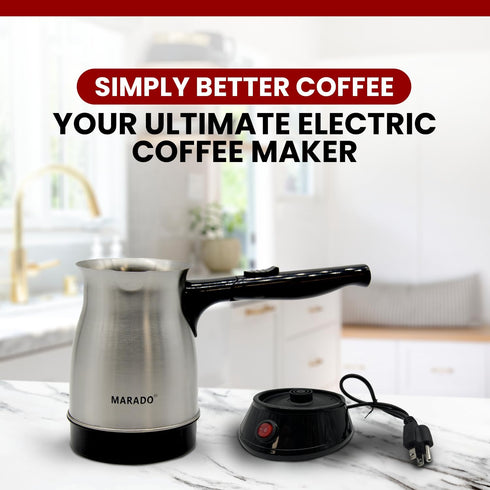 Marado Arabic/Turkish Foldable Portable Electric Coffee Pot, Stainless Steel, up to 5 cups