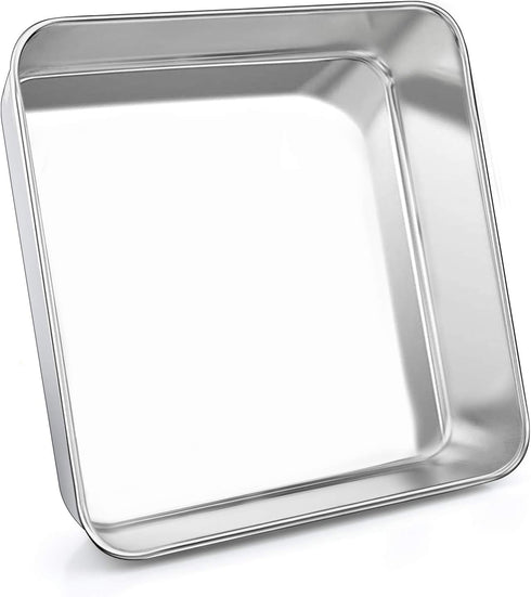 P&P CHEF 8 Inch Square Baking Cake Pans, Small Stainless Steel Lasagna Brownie Pan, Non-toxic & Durable