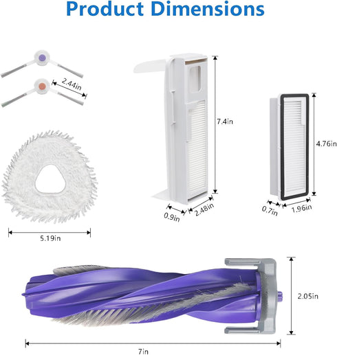 Narwal Freo X Ultra Robot Vacuum Cleaner Replacement Parts Kit, 1 Main Roller Brush, 4 Hepa Filters, 4 Mop Pads, 4 Dust
