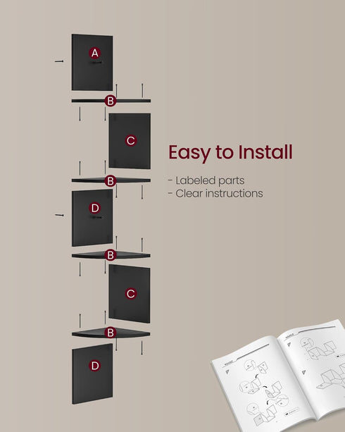 Set 2, 4-Tier VASAGLE of Corner Shelves Wall Mount, Floating Corner Bookshelves, Plant Shelves for Bedroom, Living