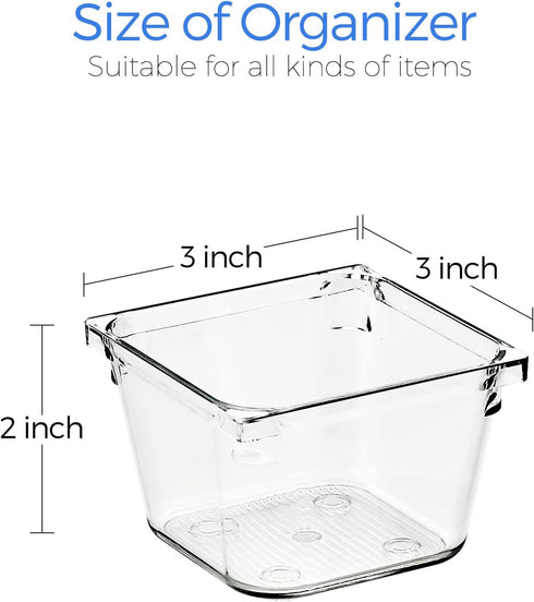 Ravinte 6 Pack Drawer Organizer, 3" X 3" Plastic Storage Bins, Clear Desk Storage Tray for Makeup, Jewelries, Office
