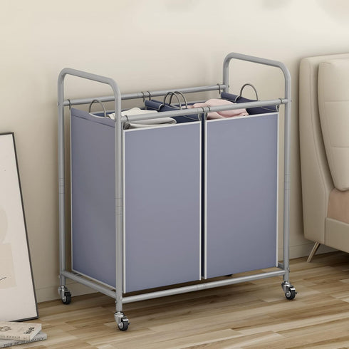2 SUOERNUO Laundry Sorter Basket Bag Laundry Hamper Cart with Rolling Lockable Wheels and Removable Bags Laundry