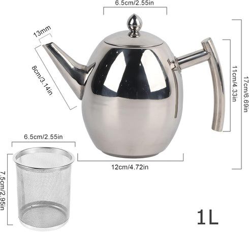 Stainless Steel Teapot with Filter Easy Pour Teapot Coffee Pot Kettle for Office Home Studio Make Tea or Coffee(1000ml)