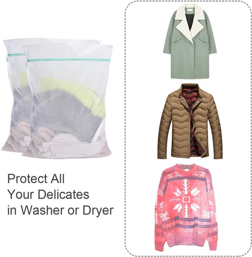 OTraki 2 Pack Mesh Laundry Bag for Delicates, 24 x 32 inch Zippered Large Washing Machine Bags for Sweater Organizer