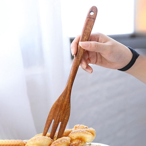 Cabilock Wooden Forks Long Handle, Reusable Japanese Style Kitchen Utensil for Salad, Dinner, Pasta