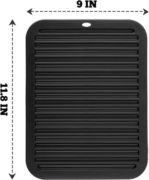3 PCS Black Silicone Trivets for Hot Pots and Pans, 9"x12" Heat Resistant Non-Slip Potholders for Kitchen Countertops