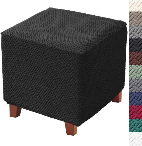 Ottoman Cover Square Jacquard Stretch Square Ottoman Slipcovers Thick Folding Storage Covers