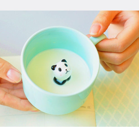 ZaH 3D Coffee Mug, Cute Animal Inside Cup, Cartoon Ceramics Teacup for Kids, 8 oz Duck