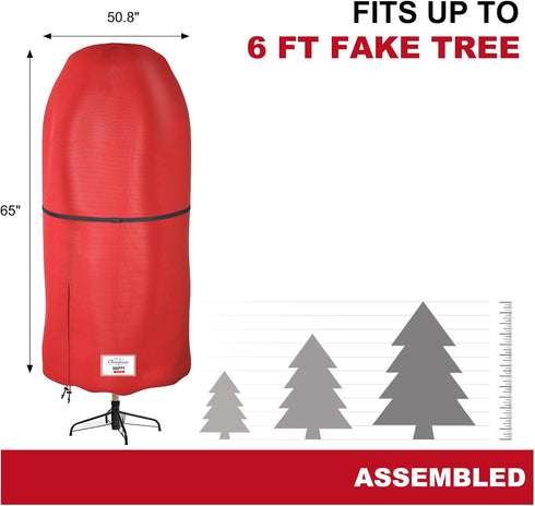 Christmas Tree Cover with Adjustable Straps, Durable Upright Xmas Tree Storage Bag with Zipper & Drawstring for up to 6 Foot Artificial Tree Standing with Ornaments, Waterproof, Dustproof - Red by DUDSOEHO