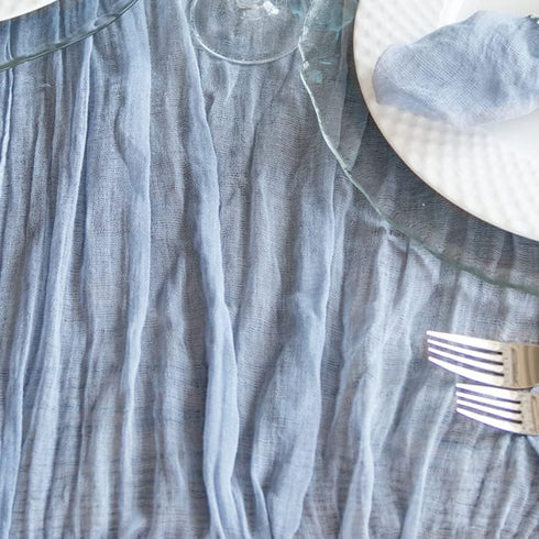 Dusty Blue Cheesecloth Table Runner, 141 in Long, Blue Gauze for Wedding Decoration, Boho Baby Shower