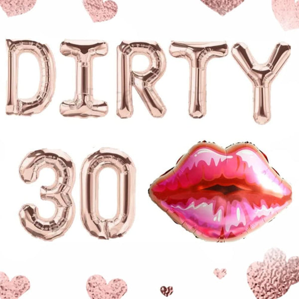 LaVenty DIRTY 30 Balloons, Dirty 30 Letter Balloons Banner, 30th Birthday Decoration with Red Lips Balloon