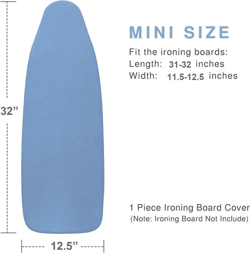 Tabletop Ironing Board Cover and Pad, 12.5 x 32 Inch Heavy Duty Silicone Coated, Elastic Edge, Blue