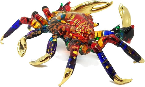 6" WitnyStore Red Rainbow Crab Artistic Blown Glass Figurine Premium Hand-Blown Statue Tabletop Decoration Unique