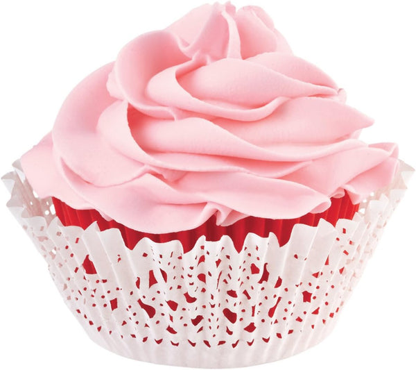 Wilton Doily Standard Baking Cup Kit, Red Inner Cup and White Outer Cup, 24-Pack by Wilton