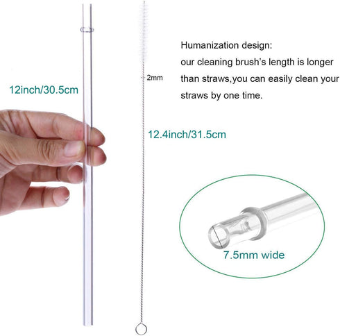 Dakoufish 12" Long Clear Reusable Plastic Drinking Straws for 40oz, 30oz, 24oz Mason Jar, Set of 12 with Cleaning Brush