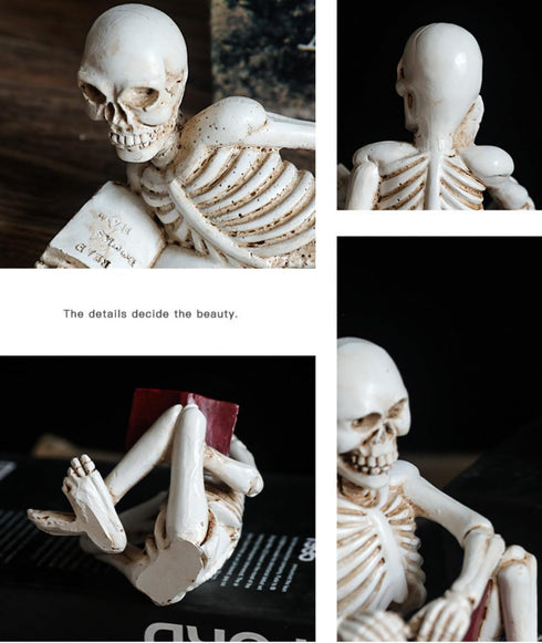 Halloween Skull Statue Decor,Reading Women Thinker Statue,Modern Bookshelf Decor,Halloween Figurines Home
