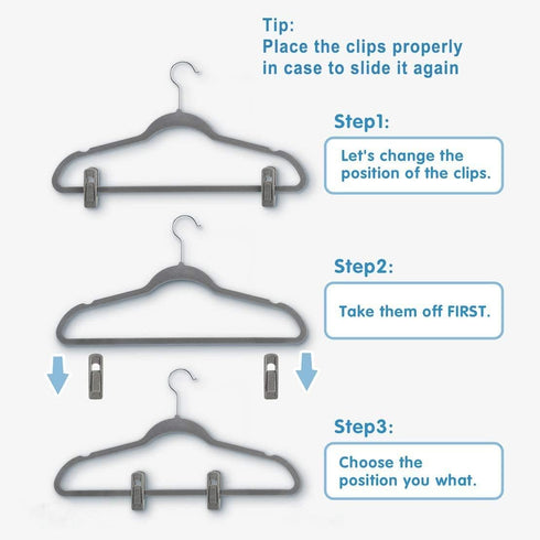 Grey Velvet Clips for Velvet Hangers - 20 PCS Non Slip Clips for Slim Velvet Hangers, Clothes-pins for Grey Hangers