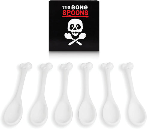 Set of 6 Ceramic Bone Spoons, Spooky Valentines Day Gifts, Goth Decor, Skull Spoon for Gothic Tea Set