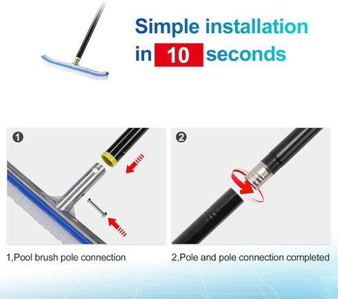Swimming 8FT Swimming Swimming Pool Brush, Stainless Steel Heavy Duty Clean Pool Brush with Pole, Use for Pool Wall