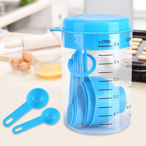 Plastic Measuring Cups with Measuring Spoons - 7Pcs Measuring Cups and Spoons Set for Kitchen