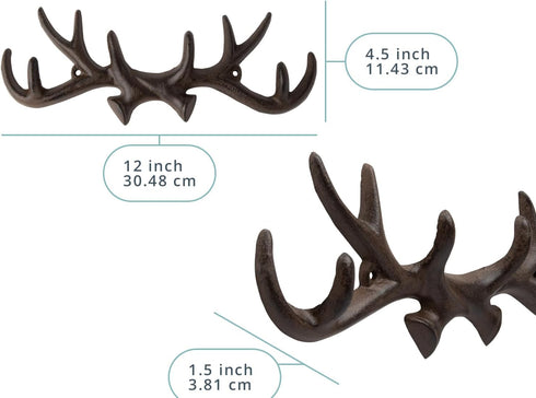 Comfify Vintage Cast Iron Deer Antlers Wall Mounted Hooks, Antique Finish, Rust Brown