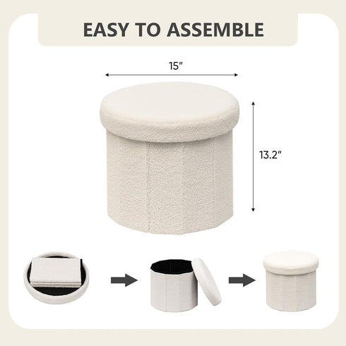15-Inch Stylish Round Storage Ottoman - White