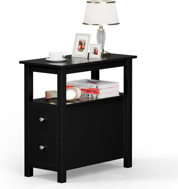 ZENY Narrow End Table Side Table with Drawer and Open Shelf Sofa