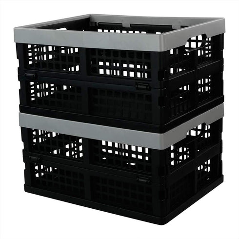 16 L Plastic Folding Storage Crates, Collapsible Plastic Crate, 2 Packs