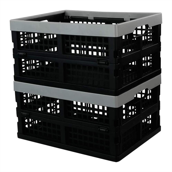 16 L Plastic Folding Storage Crates, Collapsible Plastic Crate, 2 Packs