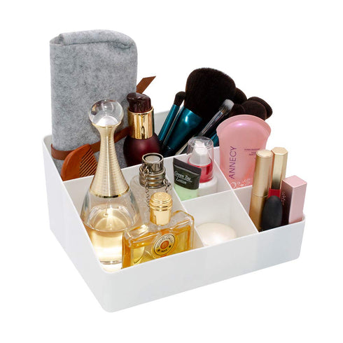 Granvela Home Organizer, Bedside Table Makeup Organizer with 6 Compartments, White
