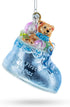 Baby's First Glass Christmas Ornament - Teddy Bear Nestled in a Blue Shoe