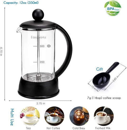 Easyworkz Eclipse French Press 12 oz Coffee Tea Maker with Borosilicate Glass by Easyworkz