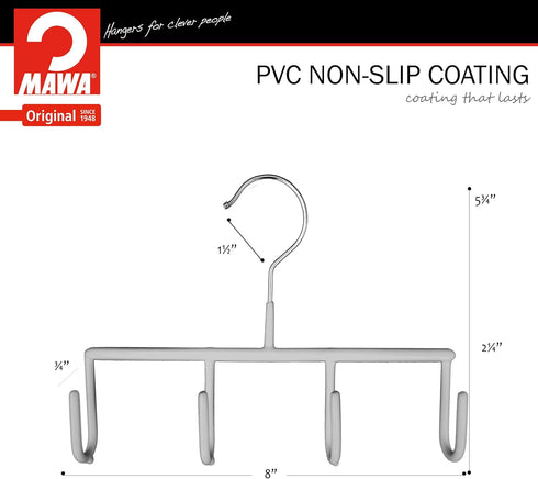 Mawa by Reston Lloyd Non-Slip Clothes Hanger for Belts, Set of 2, Style GH, Silver with 4 Hooks