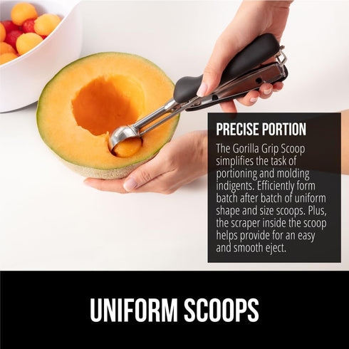 GORILLA GRIP Stainless Steel Cookie Scoop, 2 TBSP, Multipurpose Melon Baller and Meatball Spring Scoops, Black