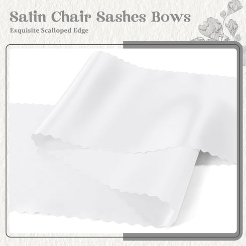 Eychei 7x108 Inch (12 White Satin Chair Sashes Bows, Bow Ties Back Silky Dining Sashes Ribbon for Wedding, Party