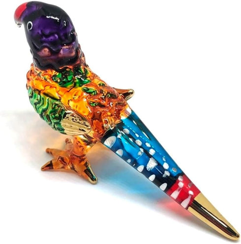 Handmade Mini Blown Glass Parrot Bird Figurine, 2" Orange, Dollhouse Gift Ideas, Cute Tiny Ornament