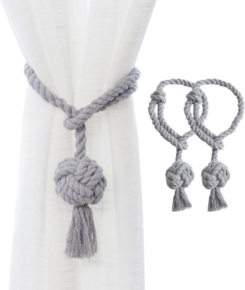 2 Pack Rustic Curtain Tiebacks, Hand Knitting Cotton Rope Drape Tie Backs for Sheer and Blackout Curtain