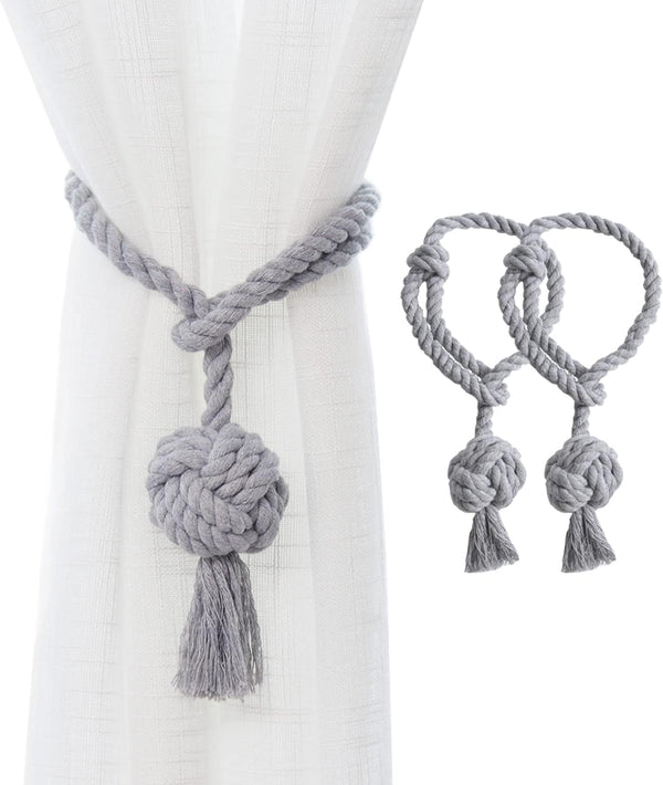 2 Pack Rustic Curtain Tiebacks, Hand Knitting Cotton Rope Drape Tie Backs for Sheer and Blackout Curtain