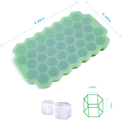 2 PCS AUSSUA Premium Ice Cube Trays, Silicone Molds with Sealing Lid, Reusable Hexagonal Ice Cube Molds