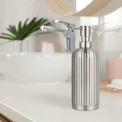 Rust-Proof Stainless Steel Countertop Soap Dispenser - Roman Column Shaped 18 oz Brushed Nickel Bottle with Pump