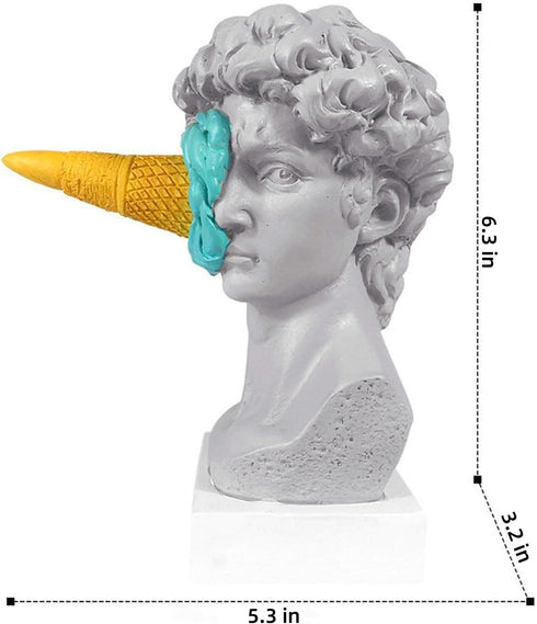 JTZXJJX 6.3 Inch Ice Cream David Head Resin Sculpture Statue for Living Room, Office, Bookshelf, Coffee Table