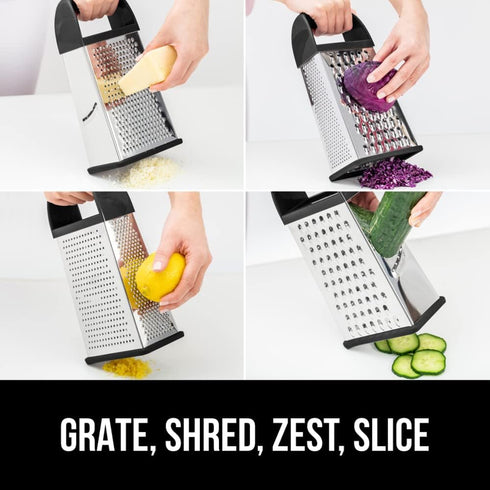 GORILLA GRIP XL 4-Sided Cheese Grater with Container, BPA-Free Stainless Steel Box Grater, Black