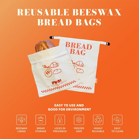 PW61 Sourdough(2 Pack) Reusable Beeswax Bread Bags for Homemade Bread,Bread Bags for - XL Natural cotton beeswax bread
