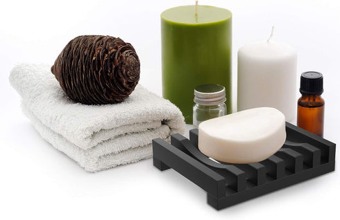 2Pcs Soap Dish Holder - Non-Slip Silicone Bathroom Accessories for Soap, Sponges, Scrubber (Black)