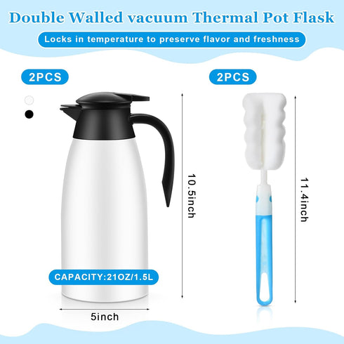 2 Pcs 51 oz Thermal Coffee Carafe, Stainless Steel Vacuum Pot Flask with Brushes, Insulated Coffee Dispenser