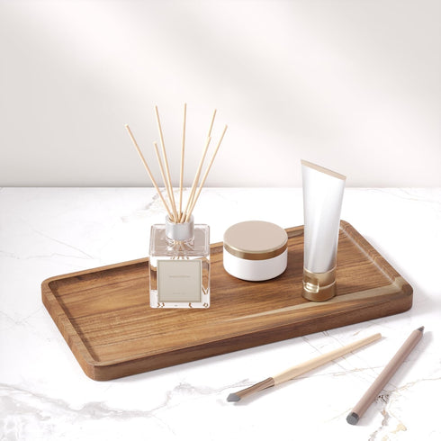2 Pack Tray,11.8x5.9 Inch VERTORGAN Acacia Wood Serving Decorative Trays Platter for Coffee Table,Living